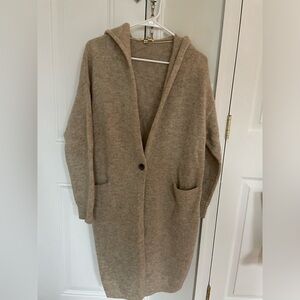 Uniqlo cream wool long cardigan with hood